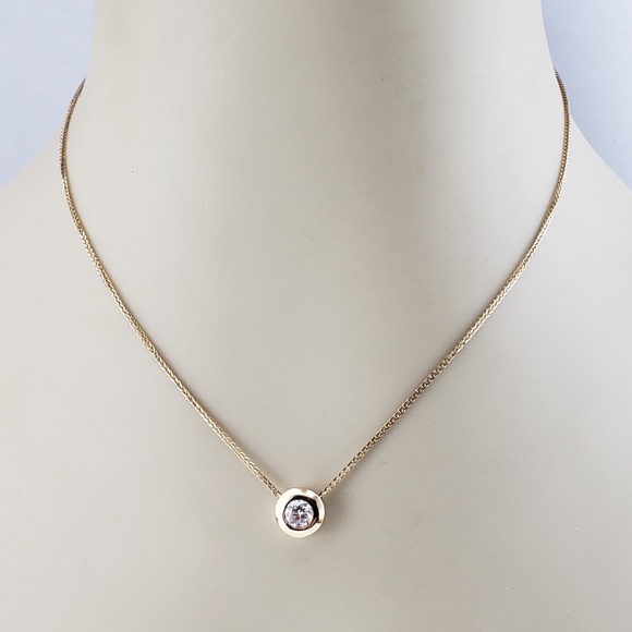 14K Yellow Gold Diamond Solitaire Pendant Necklace #16042 - Picture 7 of 8